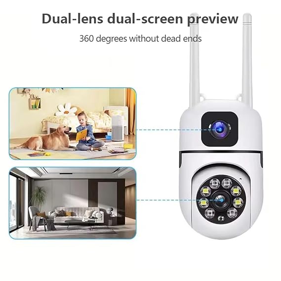 IFITech 4MP Dual Lens Smart Home Security WiFi Camera | External Antenna | 2 Megapixel Each Lens (Fixed & PTZ)