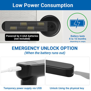 Keyless Biometric Access Door Lock | Stores Up to 50 Unique Fingerprints | 2 Manual Key | Fingerprint Door Lock for Home, Office, Hotel (Black) | Long Battery Life