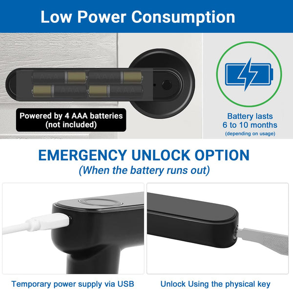 Keyless Biometric Access Door Lock | Stores Up to 50 Unique Fingerprints | 2 Manual Key | Fingerprint Door Lock for Home, Office, Hotel (Black) | Long Battery Life