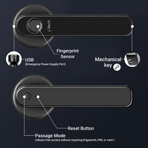 Keyless Biometric Access Door Lock | Stores Up to 50 Unique Fingerprints | 2 Manual Key | Fingerprint Door Lock for Home, Office, Hotel (Black) | Long Battery Life