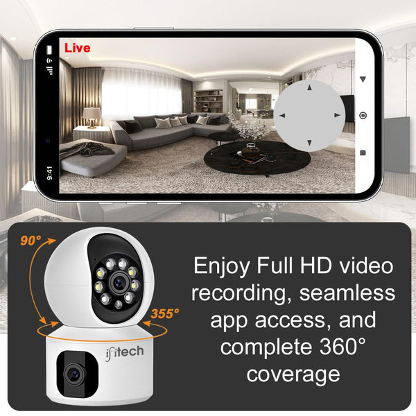 IFITech 360° 4MP Dual Lens CCTV Camera | 2MP Each Lens, Wi-Fi Indoor Home Security Camera | 2 Way Talk | Motion Detection Alert | Color Night Vision | Supports SD Card Up to 256GB (Not Included)