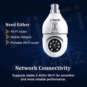 IFITech FTY HD Smart Wi-Fi CCTV Home Security Camera | Indoor 360° Smart CCTV Camera | Bulb Camera | 256GB SD Card Support (Not Included)