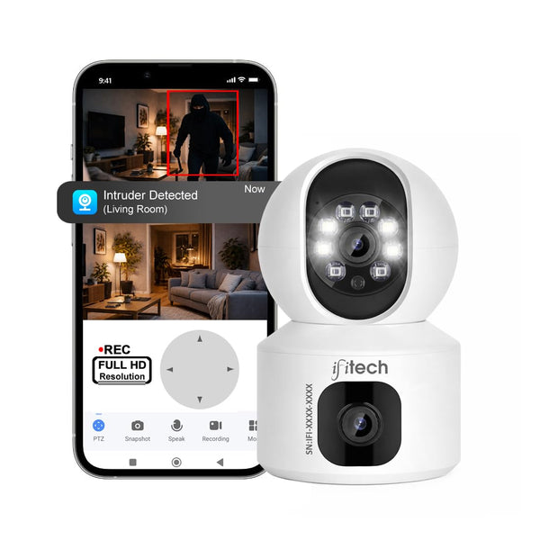 IFITech 360° 4MP Dual Lens CCTV Camera | 2MP Each Lens, Wi-Fi Indoor Home Security Camera | 2 Way Talk | Motion Detection Alert | Color Night Vision | Supports SD Card Up to 256GB (Not Included)