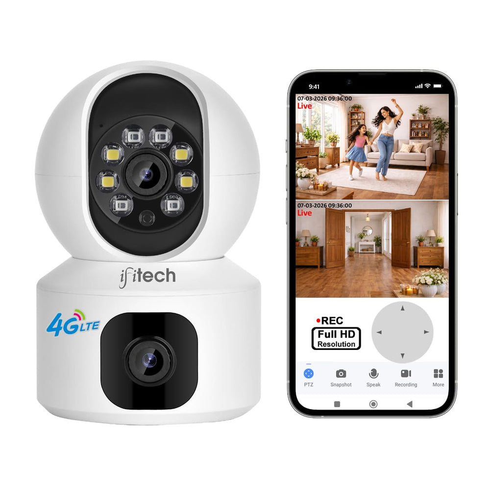 IFITech 4MP Full HD Smart 4G Dual Lens CCTV Camera – 4G LTE Connectivity | 360° Coverage | Two-Way Audio | Colorful Night Vision | Plug & Play (Easy Setup) | No Wi-Fi Required