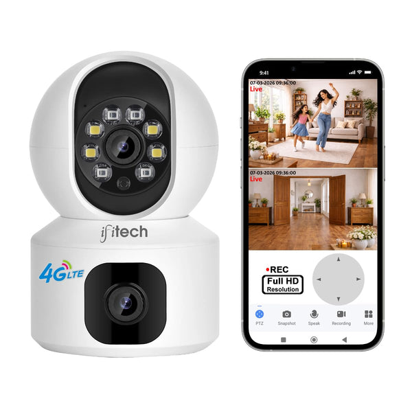 IFITech 4MP Full HD Smart 4G Dual Lens CCTV Camera – 4G LTE Connectivity | 360° Coverage | Two-Way Audio | Colorful Night Vision | Plug & Play (Easy Setup) | No Wi-Fi Required