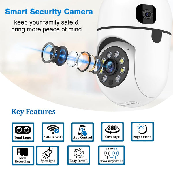 IFITech 4MP Dual Lens WiFi Bulb Camera | Indoor Security and Color Night Vision