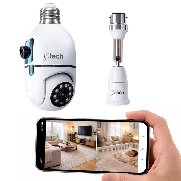 IFITech 4MP Dual Lens WiFi Bulb Camera | Indoor Security and Color Night Vision