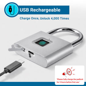 IFITech Smart Fingerprint Padlock, Biometric Keyless Lock with 20 Fingerprint Storage, Rechargeable | Ideal for Personal Spaces and Travel Needs (Small-Silver)