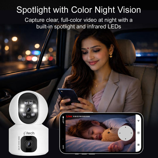 IFITech 360° 4MP Dual Lens CCTV Camera | 2MP Each Lens, Wi-Fi Indoor Home Security Camera | 2 Way Talk | Motion Detection Alert | Color Night Vision | Supports SD Card Up to 256GB (Not Included)