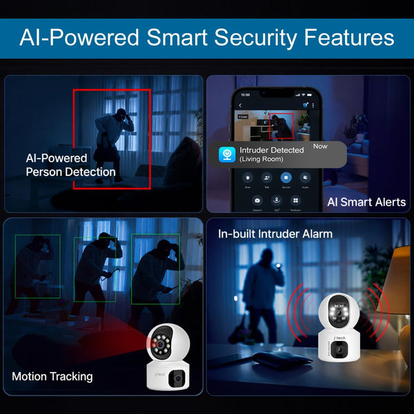 IFITech 360° 4MP Dual Lens CCTV Camera | 2MP Each Lens, Wi-Fi Indoor Home Security Camera | 2 Way Talk | Motion Detection Alert | Color Night Vision | Supports SD Card Up to 256GB (Not Included)