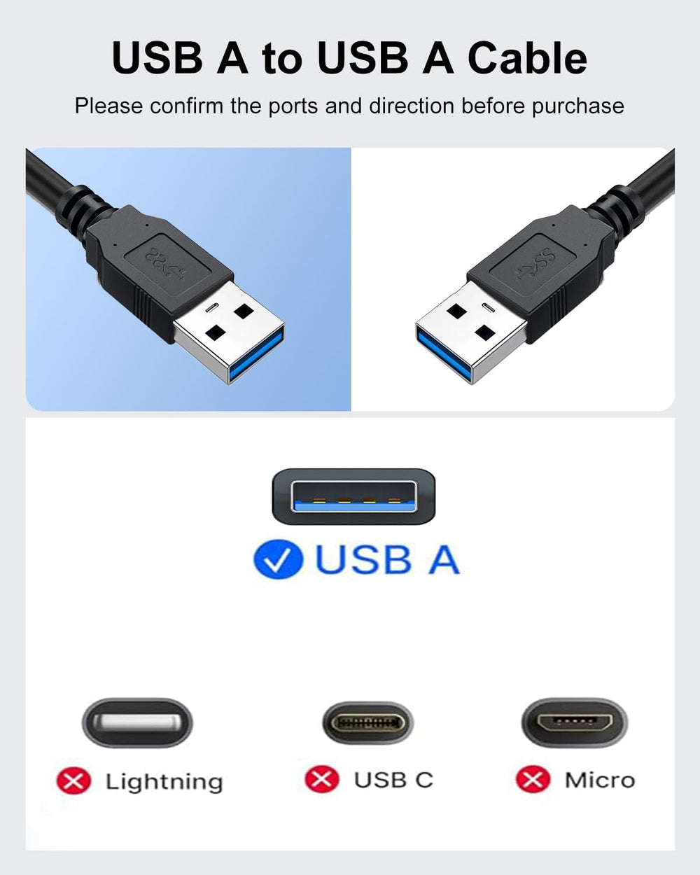 IFITech 50cm Super Speed USB 3.0 Type A Male to Male Cable for Hard Drive Enclosures, Laptop Cooling Pad, DVD Players, USB Charger Spy Camera - Black