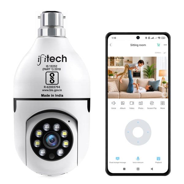 IFITech FTY HD Smart Wi-Fi CCTV Home Security Camera | Indoor 360° Smart CCTV Camera | Bulb Camera | 256GB SD Card Support (Not Included)