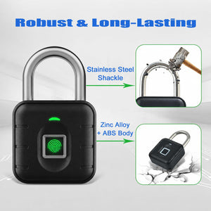 IFITech Smart Fingerprint Padlock | Biometric Padlock | Keyless Lock | Stores Up to 20 Fingerprints | Fingerprint Lock for Gym Locker, Cabinet, Drawer, Luggage & Personal Spaces
