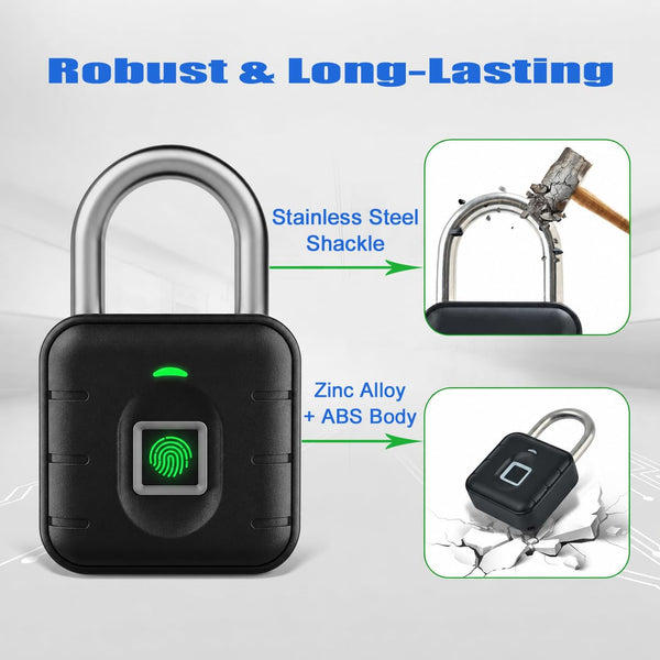 IFITech Smart Fingerprint Padlock | Biometric Padlock | Keyless Lock | Stores Up to 20 Fingerprints | Fingerprint Lock for Gym Locker, Cabinet, Drawer, Luggage & Personal Spaces