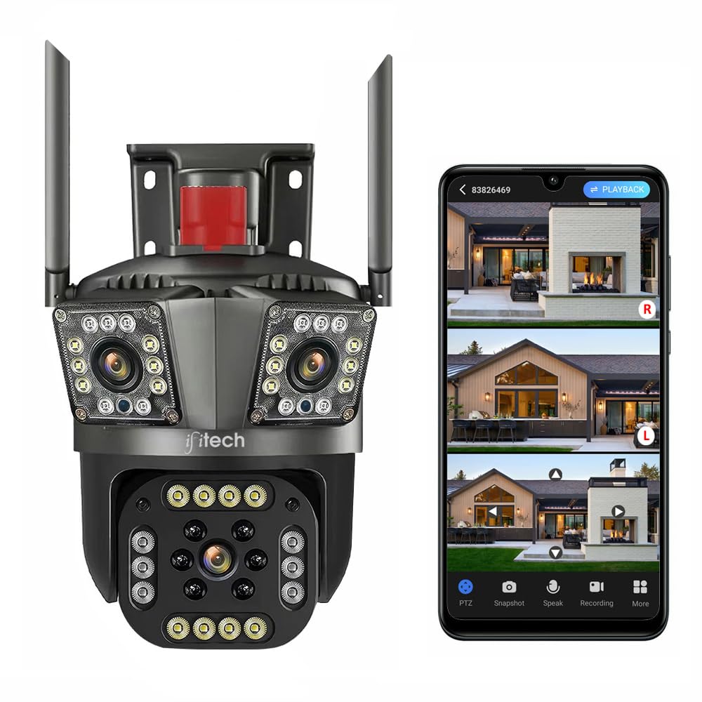 IFITech 12MP Three-Lens Outdoor 4G SIM Based CCTV Security Camera  | Human Detection | Supports Upto 256GB microSD Card