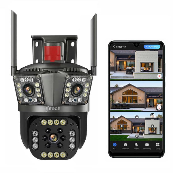 IFITech 12MP Three-Lens Outdoor 4G SIM Based CCTV Security Camera  | Human Detection | Supports Upto 256GB microSD Card