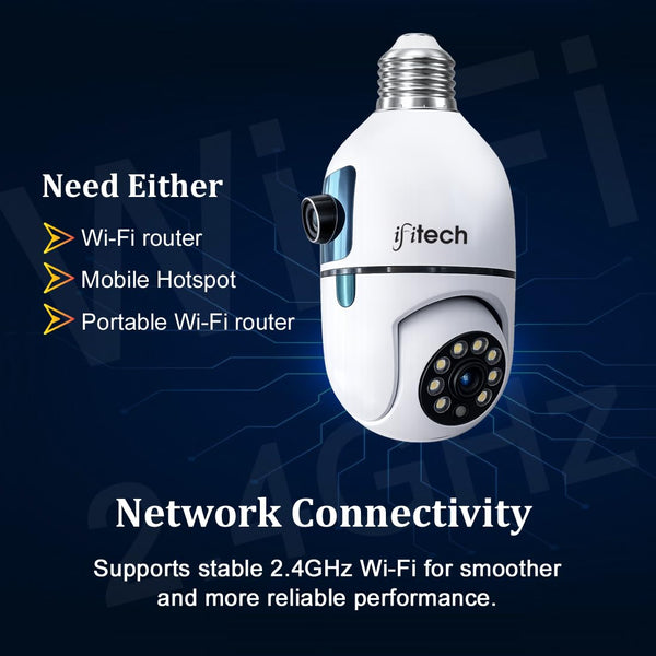 IFITech 4MP Dual Lens WiFi Bulb Camera | Indoor Security and Color Night Vision
