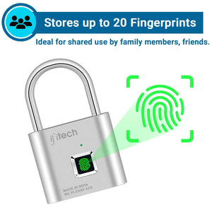 IFITech Smart Fingerprint Padlock, Biometric Keyless Lock with 20 Fingerprint Storage, Rechargeable | Ideal for Personal Spaces and Travel Needs (Small-Silver)