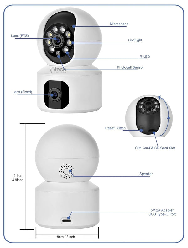 IFITech 4MP Full HD Smart 4G Dual Lens CCTV Camera – 4G LTE Connectivity | 360° Coverage | Two-Way Audio | Colorful Night Vision | Plug & Play (Easy Setup) | No Wi-Fi Required