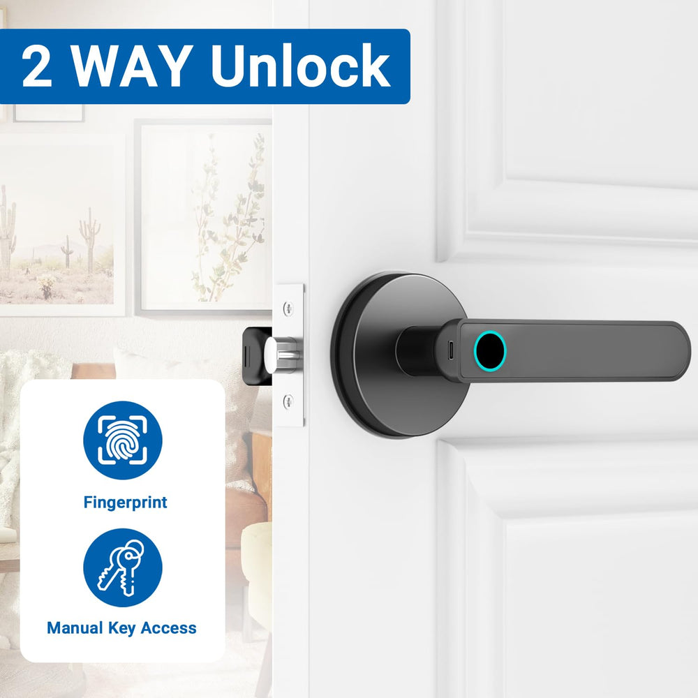 Keyless Biometric Access Door Lock | Stores Up to 50 Unique Fingerprints | 2 Manual Key | Fingerprint Door Lock for Home, Office, Hotel (Black) | Long Battery Life