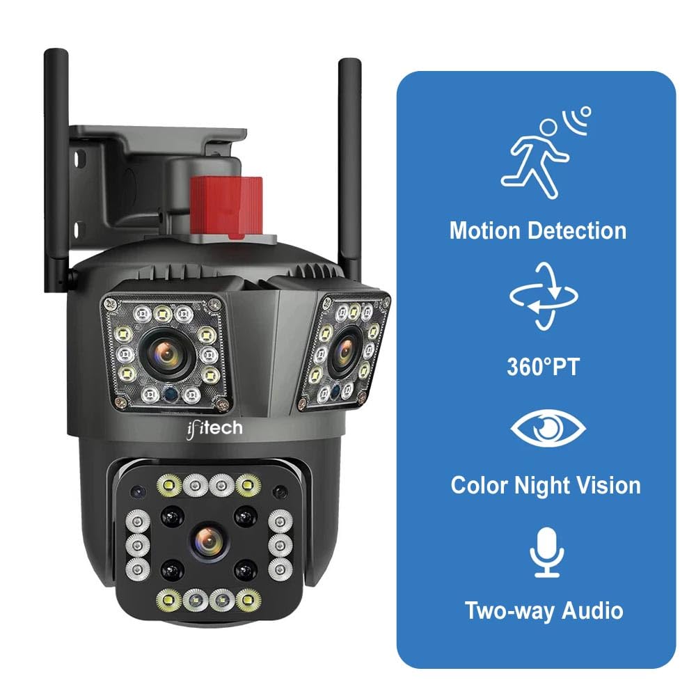 IFITech 12MP Three-Lens Outdoor 4G SIM Based CCTV Security Camera  | Human Detection | Supports Upto 256GB microSD Card
