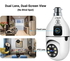 IFITech 4Mp 1920 x 1080 Dual Lens Wireless Home Security WiFi Camera with Angle Adjustable Holder