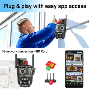 IFITech 12MP Three-Lens Outdoor 4G SIM Based CCTV Security Camera  | Human Detection | Supports Upto 256GB microSD Card