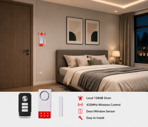IFITech Magnetic Alarm with Sound and Light, 108 dB Alarm, Wireless alarm, Magnetic Door/Window Sensor