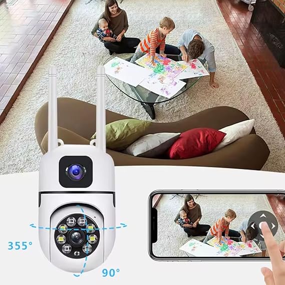 IFITech 4MP Dual Lens Smart Home Security WiFi Camera | External Antenna | 2 Megapixel Each Lens (Fixed & PTZ)