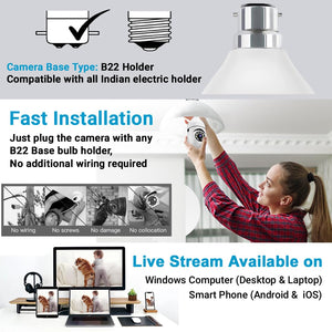 IFITech 4MP Dual Lens WiFi Bulb Camera | Indoor Security and Color Night Vision
