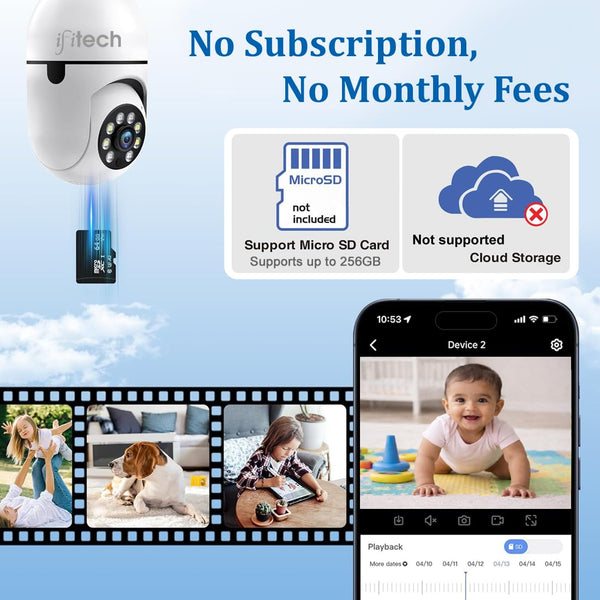 IFITech FTY HD Smart Wi-Fi CCTV Home Security Camera | Indoor 360° Smart CCTV Camera | Bulb Camera | 256GB SD Card Support (Not Included)