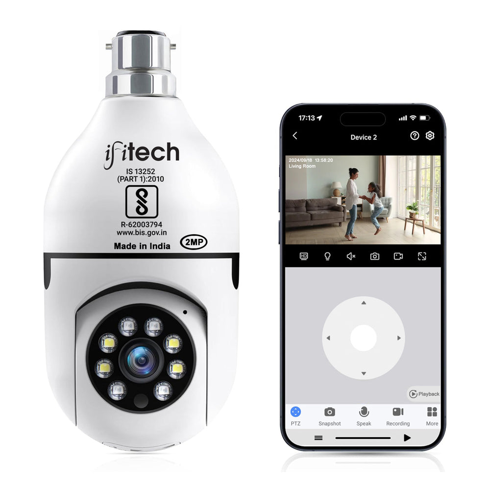 IFITech 2MP HD Wi-Fi Pan/Tilt Bulb Camera - V380 App