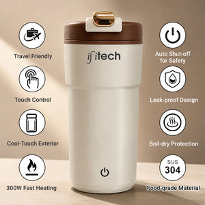 IFITech 2-in-1 Portable Electric Kettle Stainless Steel Leakproof Flask for Boiling Water and Warming Milk | USB Type-C & AC Power | 300W Fast Heating | Portable Electric Water Bottle for Travel