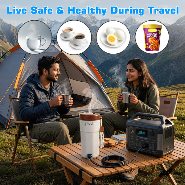 IFITech 2-in-1 Portable Electric Kettle Stainless Steel Leakproof Flask for Boiling Water and Warming Milk | USB Type-C & AC Power | 300W Fast Heating | Portable Electric Water Bottle for Travel