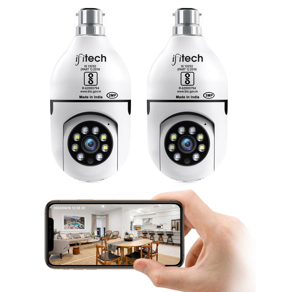 IFITech 2MP and 3MP HD Smart Wi-Fi CCTV Home Security Camera | Bulb Camera Perfect for Home, Office Monitoring (Combo Pack)