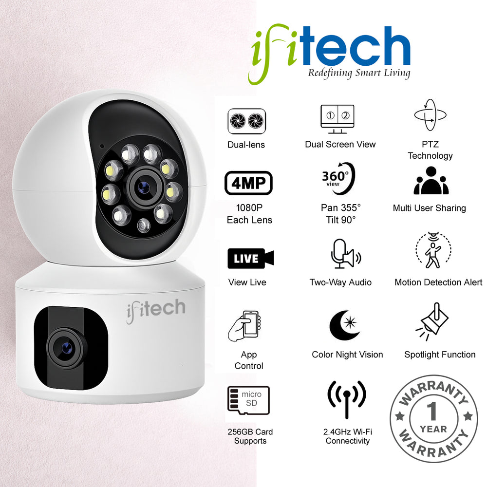 IFITech 4MP Dual Lens Wi-Fi CCTV Camera | Color Night Vision & 360° View