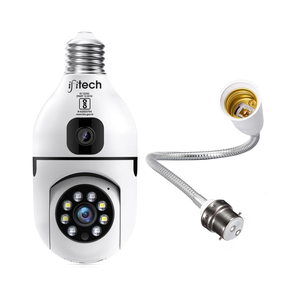IFITech 4MP Ultra HD Wi-Fi Pan/Tilt Bulb Camera with Gooseneck Holder - V380 App