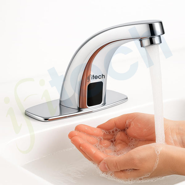 IFITech Automatic Sensor Water Tap, Hands Free Touchless Faucet, Touchless Basin Faucet with Dual Power (Electric & Battery), Stainless Steel Chrome Finish, Water Saving Smart Tap
