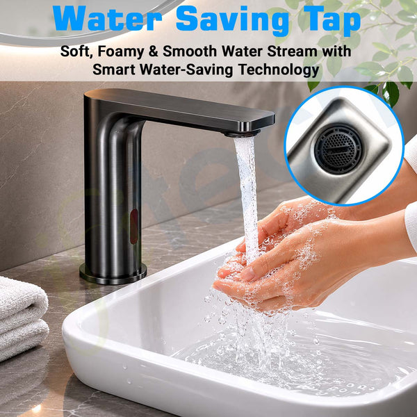 IFITech Touchless Kitchen Faucet | Dual Power (Electric & Battery) | Gun Metal Finish | Water Saving Tap for Home & Office