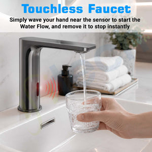 IFITech Touchless Kitchen Faucet | Dual Power (Electric & Battery) | Gun Metal Finish | Water Saving Tap for Home & Office