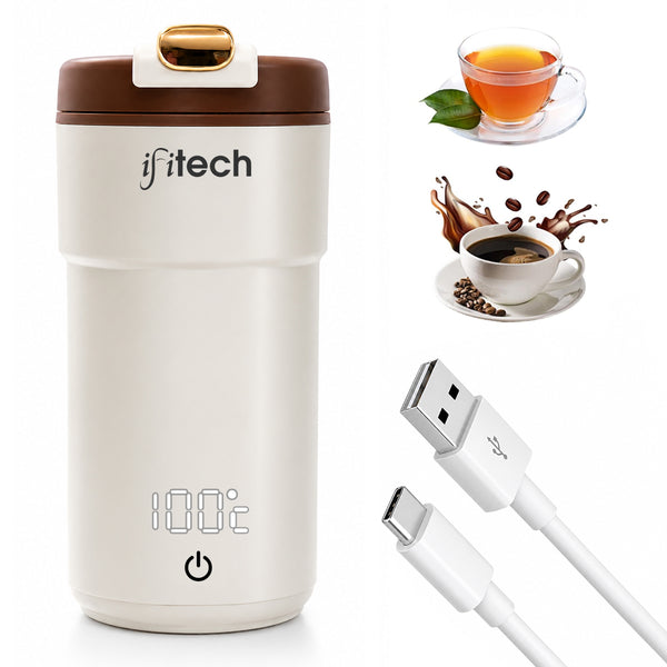 IFITech 500ml USB Bottle Warmer | Operates with USB Type-C or 220V AC Power, Travel Friendly Electric Kettle | Water Boiler Heater with LCD Display, 45°C–55°C Temperature Control | 304 Stainless Steel