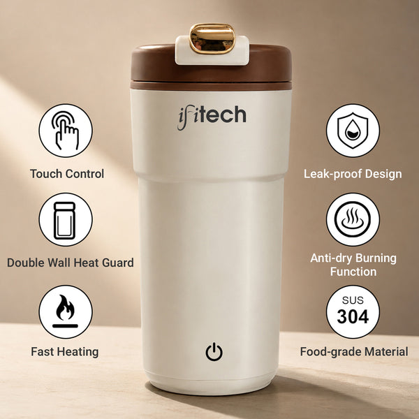 IFITech 500ml USB Bottle Warmer | Operates with USB Type-C or 220V AC Power, Travel Friendly Electric Kettle | Water Boiler Heater with LCD Display, 45°C–55°C Temperature Control | 304 Stainless Steel