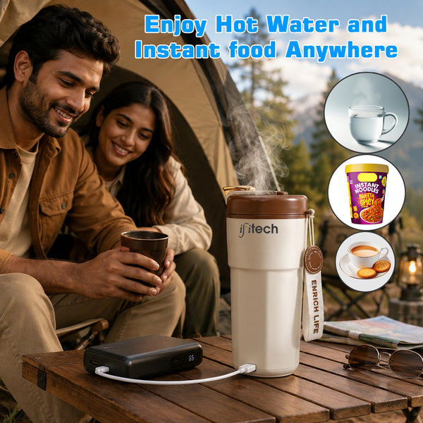 IFITech 500ml USB Bottle Warmer | Operates with USB Type-C or 220V AC Power, Travel Friendly Electric Kettle | Water Boiler Heater with LCD Display, 45°C–55°C Temperature Control | 304 Stainless Steel