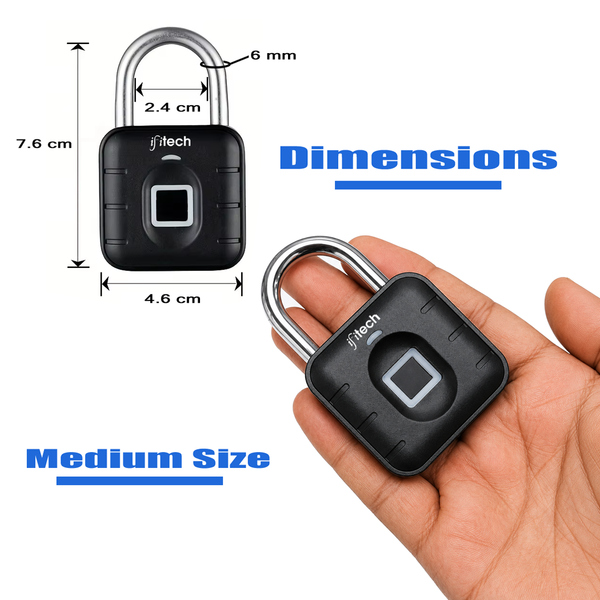 IFITech Smart Fingerprint Padlock | Biometric Padlock | Keyless Lock | Stores Up to 20 Fingerprints | Fingerprint Lock for Gym Locker, Cabinet, Drawer, Luggage & Personal Spaces