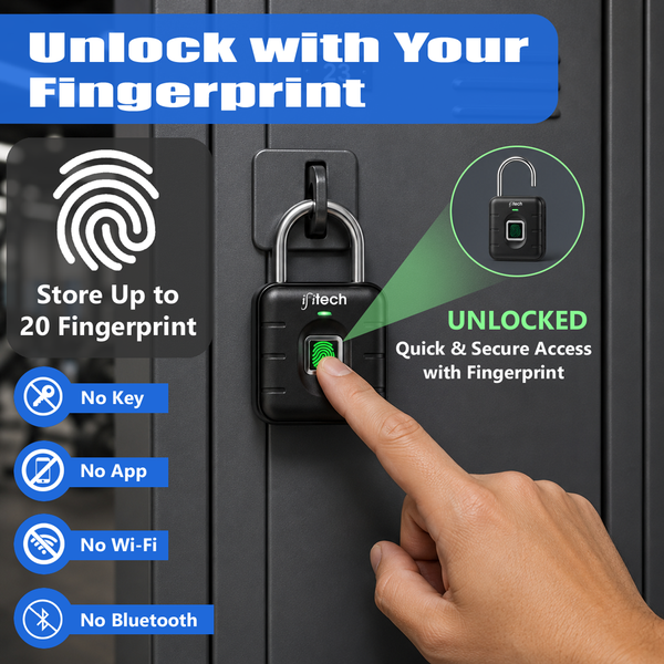 IFITech Smart Fingerprint Padlock | Biometric Padlock | Keyless Lock | Stores Up to 20 Fingerprints | Fingerprint Lock for Gym Locker, Cabinet, Drawer, Luggage & Personal Spaces