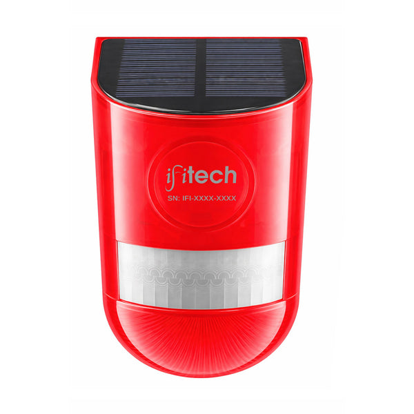 IFITech Solar Motion Sensor Alarm | Solar/USB Charging | 129dB Siren + Strobe Light
