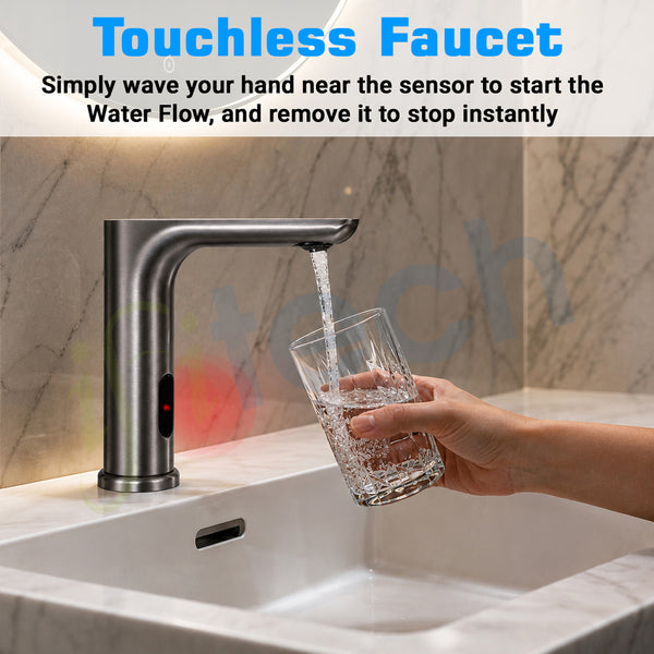IFITech Touchless Kitchen Faucet | Dual Power (Electric & Battery) | Gun Metal Finish | Water Saving Tap for Home & Office