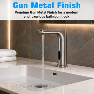IFITech Touchless Kitchen Faucet | Dual Power (Electric & Battery) | Gun Metal Finish | Water Saving Tap for Home & Office