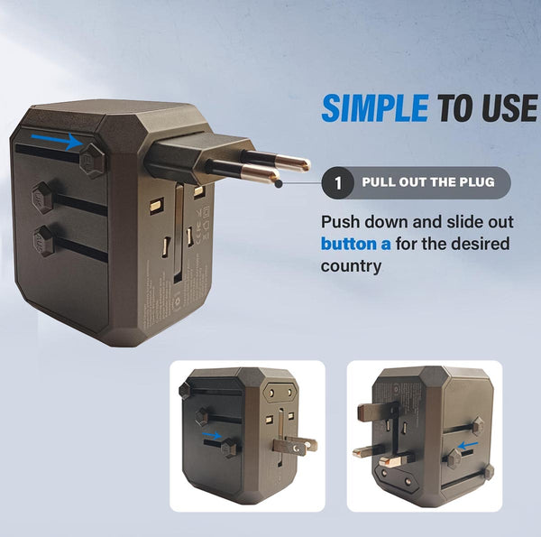 IFITech Universal Travel Adapter | 1 USB-C & 3 USB-A Output