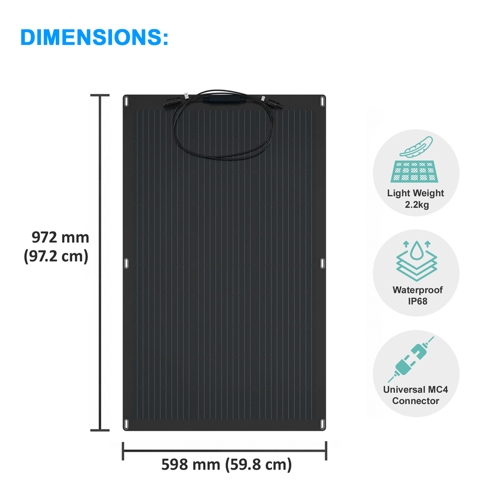 IFITech 100W Flexible Thin Monocrystalline Solar Panel, 19.4V Ultra Lightweight ETFE, High Efficiency Waterproof Solar Panel for RV Camping Boat Home